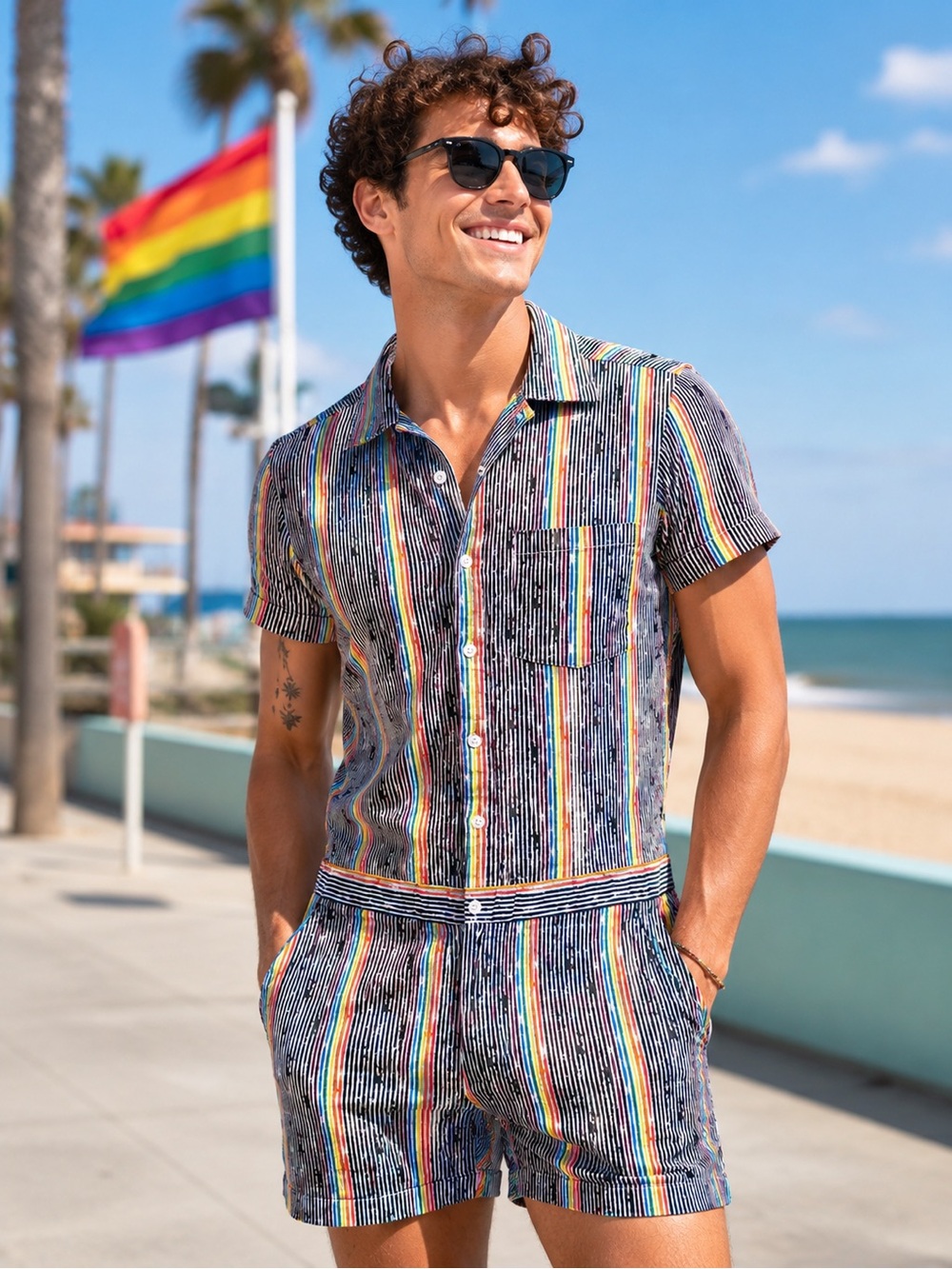 Zesties Stealth Pride Rainbow Romper Small Festival Retro One Piece